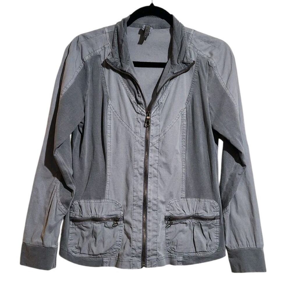 XCVI Jacket Women's M Olive Full Zip Contrast Lightweight Stretch Safari Utility